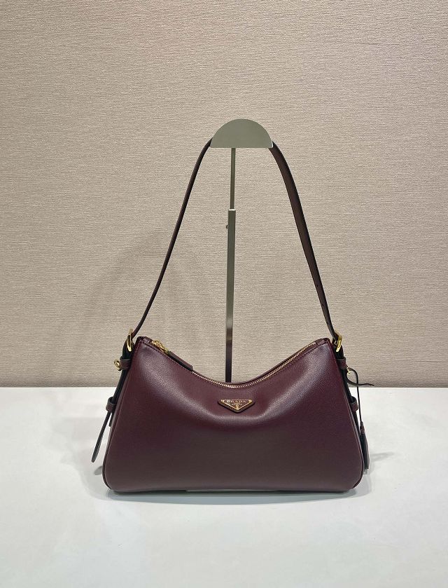 Prada original soft calfskin aimee medium shoulder bag 1BC229 burgundy