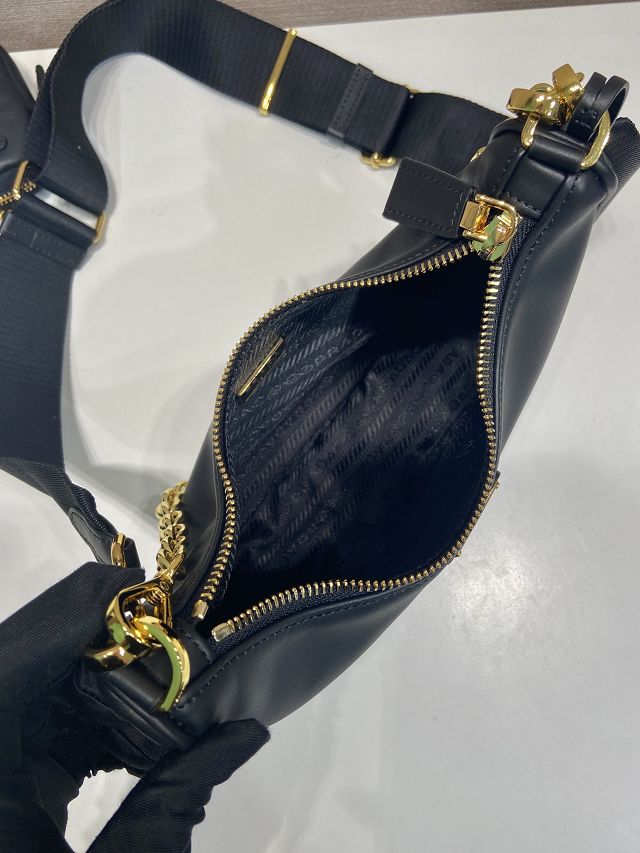 Prada original soft calfskin re-edition 2005 hobo bag 1BH204 black