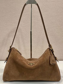 Prada original suede aimee large shoulder bag 1BC228 brown