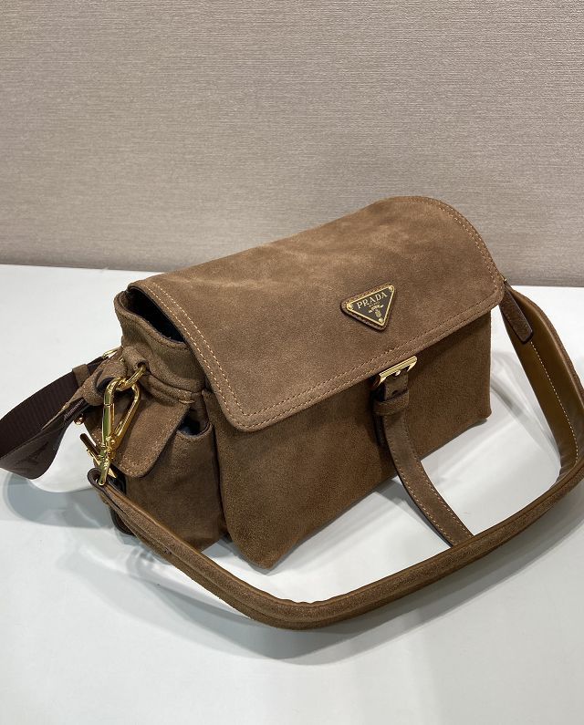 Prada original suede explore medium shoulder bag 1BD394 brown