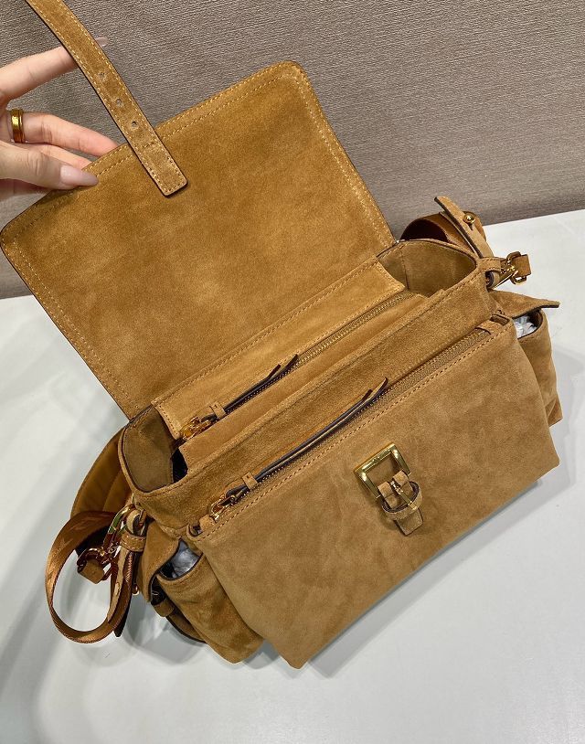 Prada original suede explore medium shoulder bag 1BD394 caramel