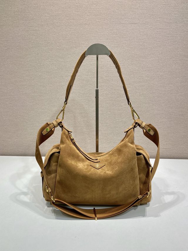 Prada original suede explore shoulder bag 1BC264 caramel