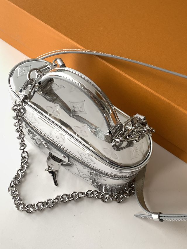 Louis vuitton original miroir canvas vanity chain pouch M26097 silver