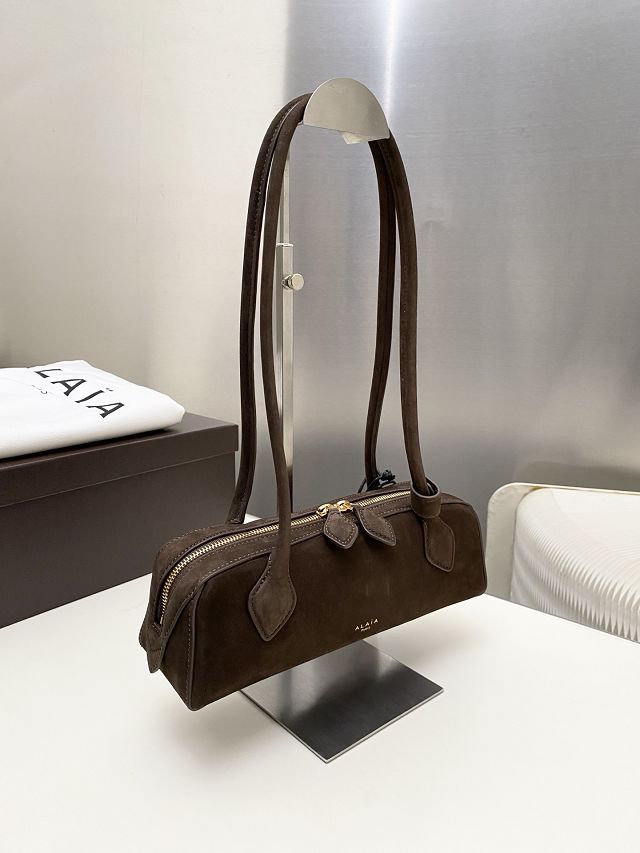 Alaia original nubuck calfskin le teckel small bag AL0023 dark brown