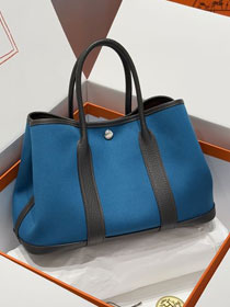 Hermes original canvas medium garden party 30 bag HG0031 blue de prusse&ebene