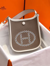 Hermes original canvas mini evelyne tpm 17 shoulder bag E17 grey etoupe