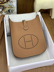 Hermes original epsom leather mini evelyne tpm 17 shoulder bag E17 brown