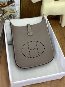 Hermes original epsom leather mini evelyne tpm 17 shoulder bag E17 grey etoupe