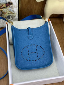 Hermes original togo leather mini evelyne tpm 17 shoulder bag E17 blue zanzibar 