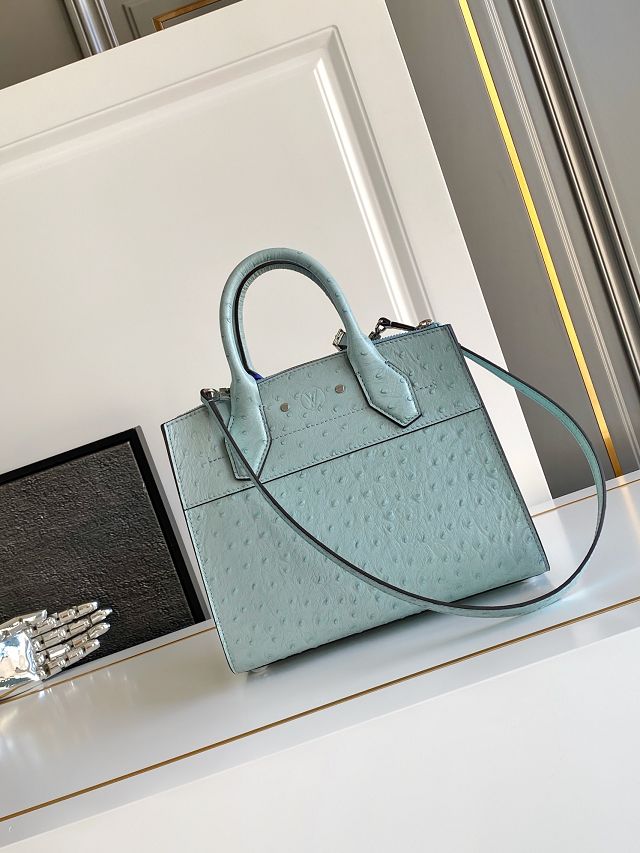 Louis vuitton original ostrich calfskin city steamer mm bag M84079 blue
