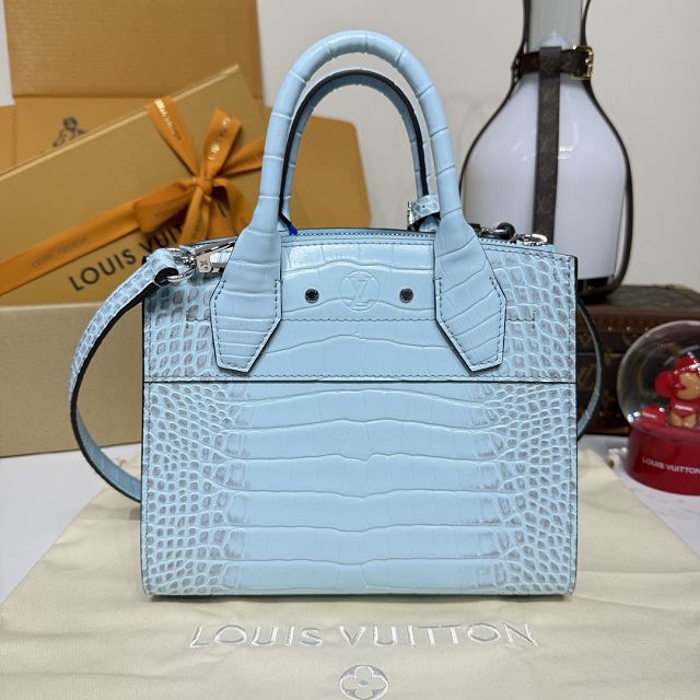 Louis vuitton original crocodile calfskin city steamer mini bag M95846 blue