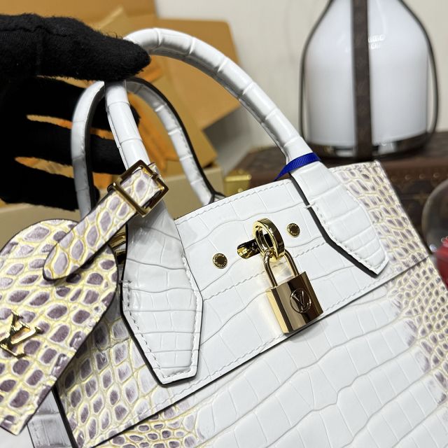 Louis vuitton original crocodile calfskin city steamer mini bag M95846 white&gold