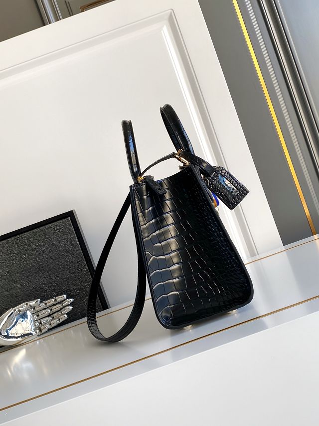 Louis vuitton original crocodile calfskin city steamer mm bag M84672 black