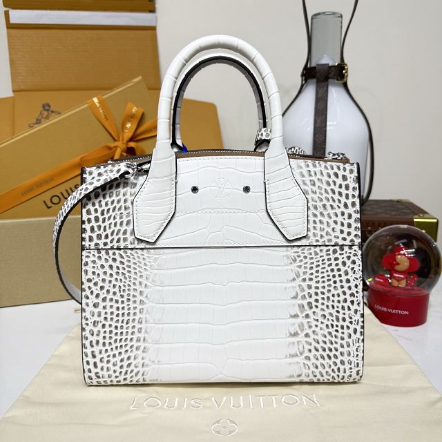 Louis vuitton original crocodile calfskin city steamer mm bag M84672 white