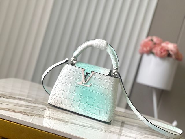 Louis vuitton original crocodile calfskin capucines mini handbag N93161 white&blue