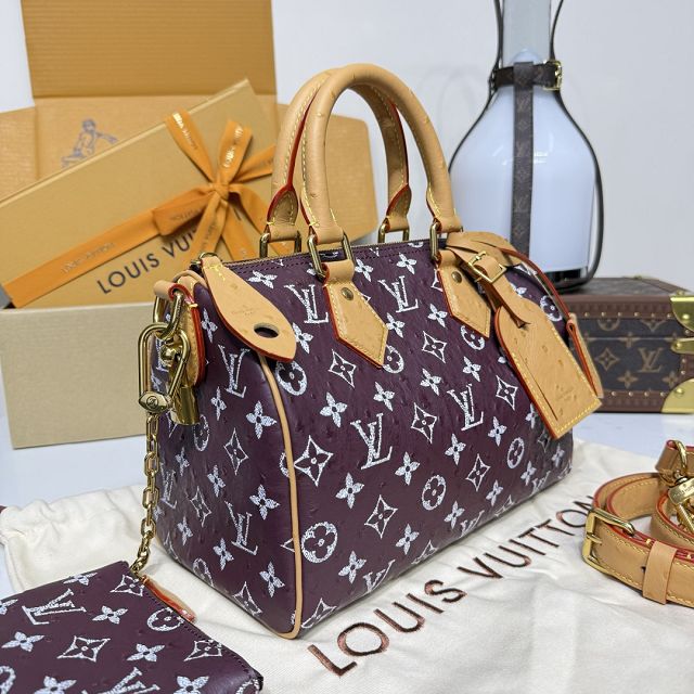 Louis vuitton original ostrich calfskin speedy P9 25 N13912 burgundy