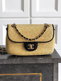 CC original straw small flap bag AS6017 beige&black