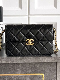 CC original shiny calfskin clutch with chain AS5618 black