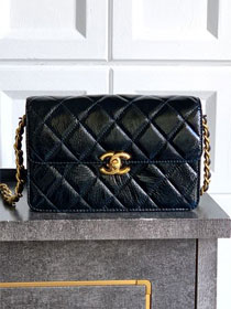 CC original shiny calfskin clutch with chain AS5618 dark blue