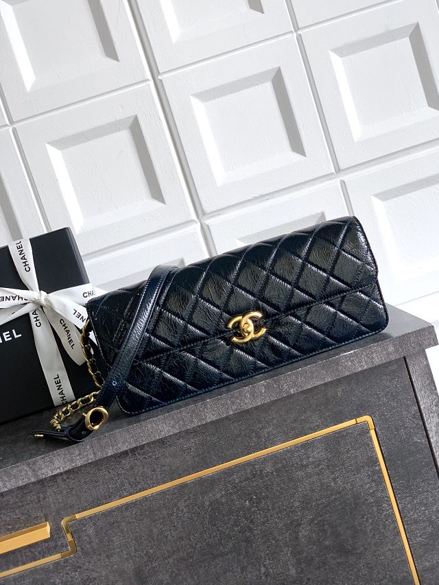 CC original shiny calfskin evening bag AS5642 dark blue