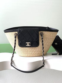 CC original straw small tote bag AS5951 beige&black