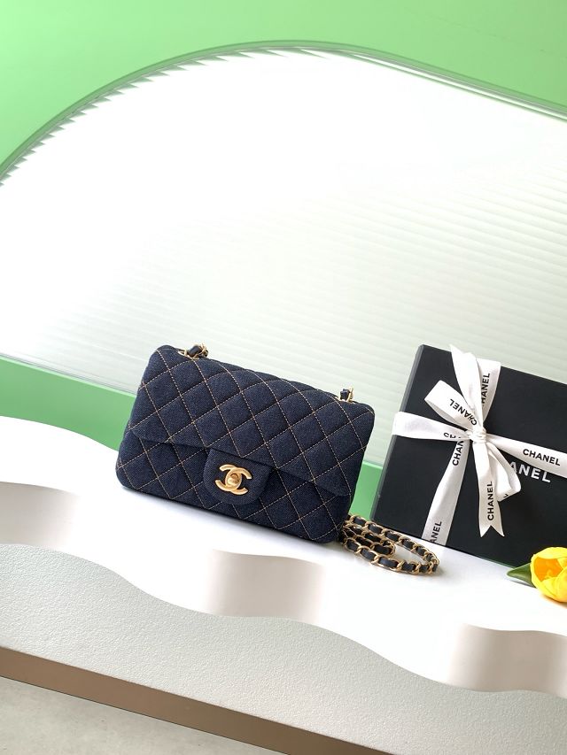 CC original denim mini flap bag A69900 dark blue