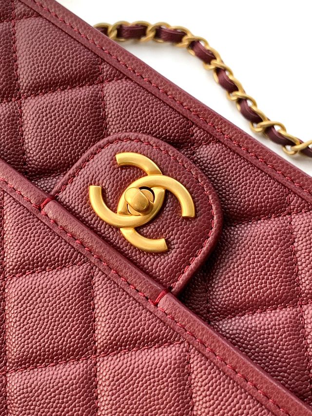 CC original grained calfskin medium flap bag AS3653 bordeaux