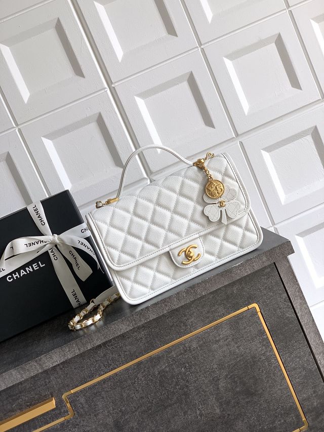 CC original grained calfskin medium flap bag AS3653 white