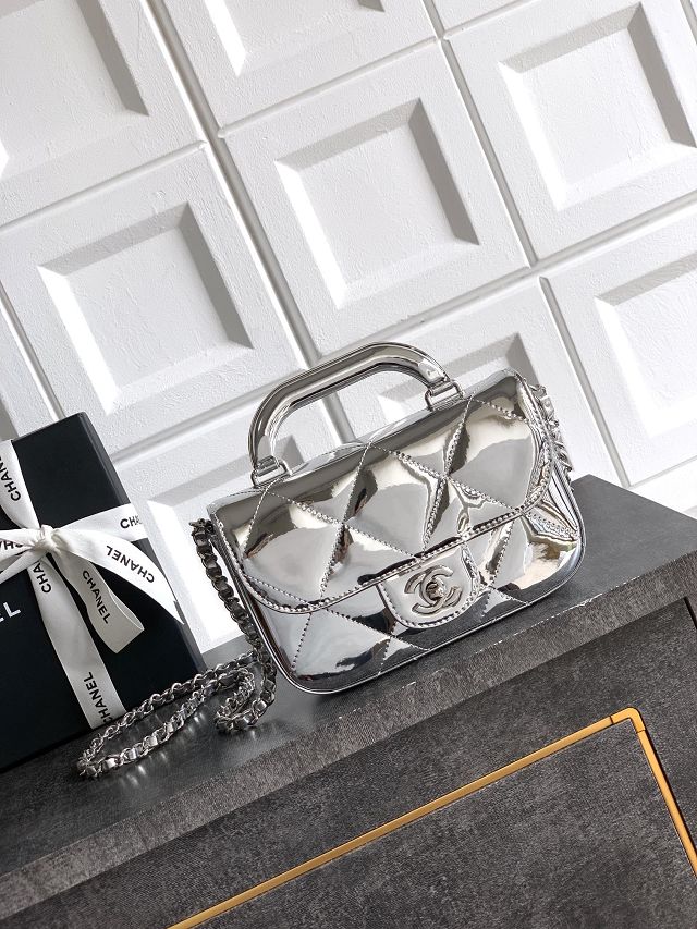 CC original patent calfskin small clutch AS5805 silver