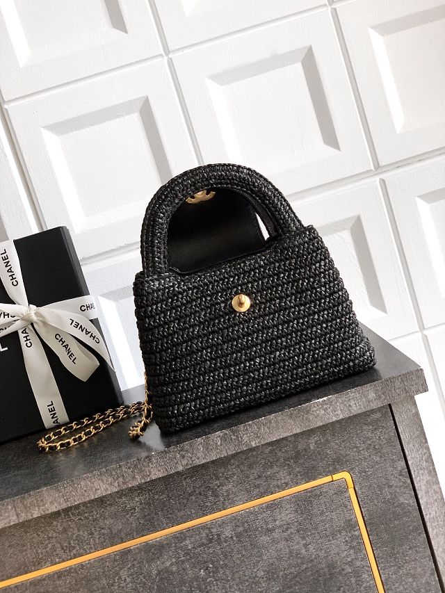 CC original raffia mini shopping bag AS4416 black