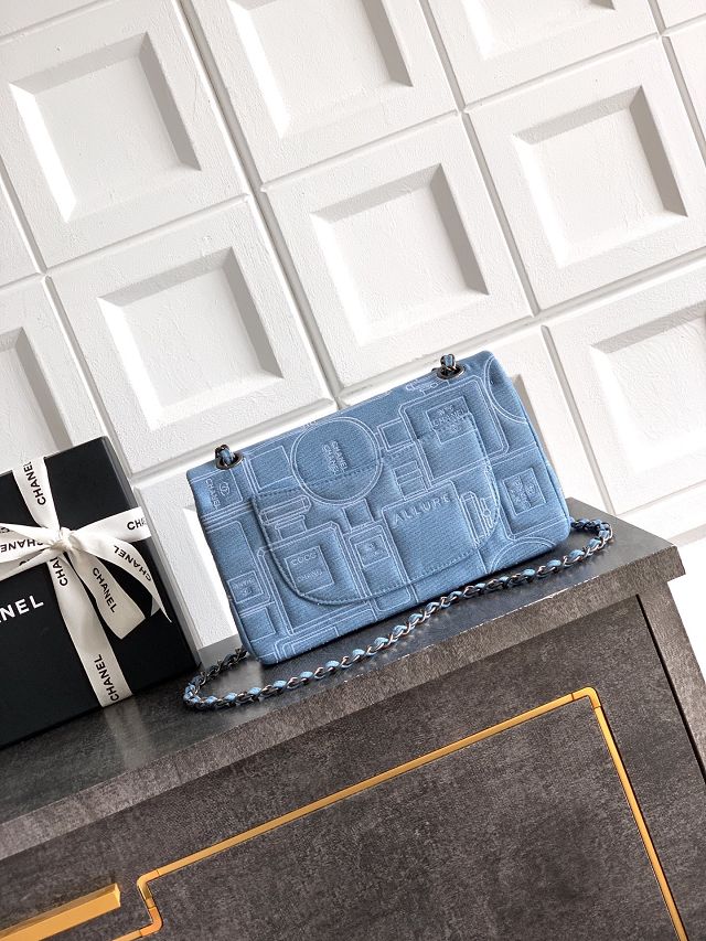 CC original denim medium flap bag A01112 blue