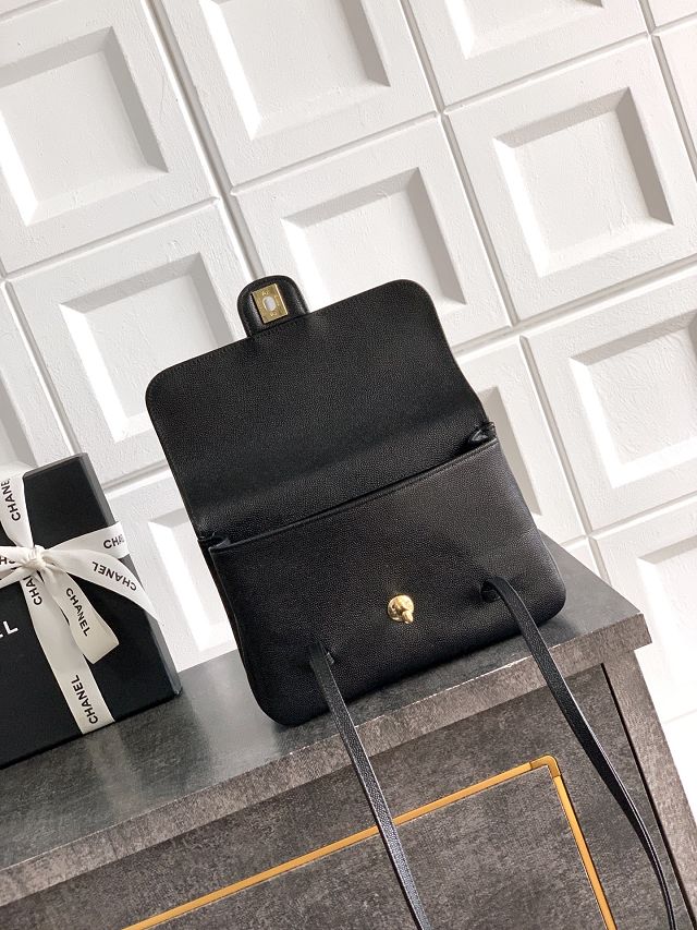 CC original grained calfskin small flap bag AS6130 black