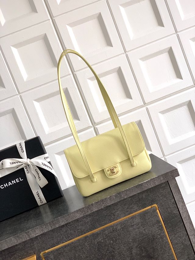 CC original grained calfskin small flap bag AS6130 yellow