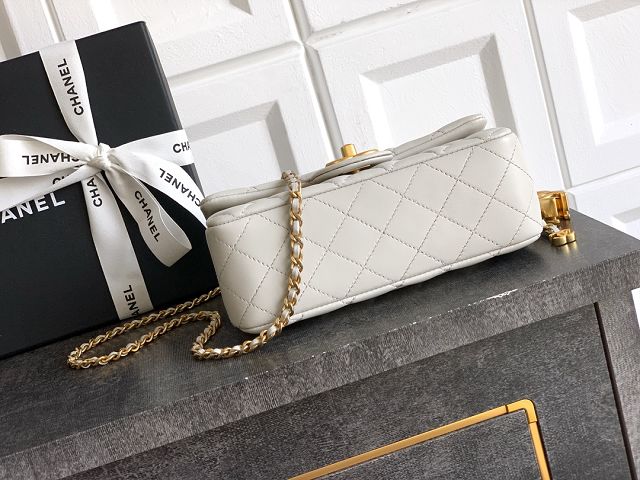 CC original lambskin small flap bag AS5759 light grey