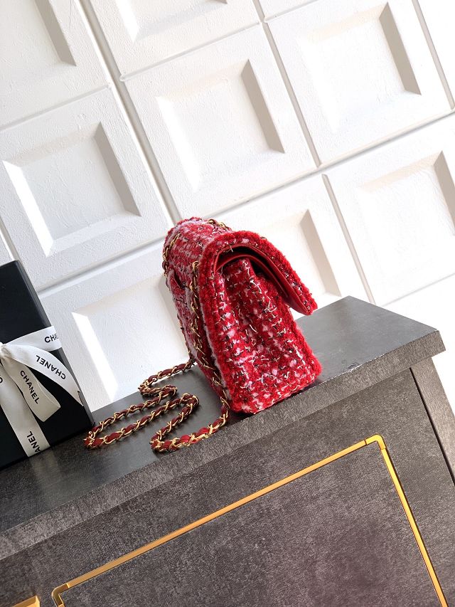 CC original tweed medium flap bag A01112 red