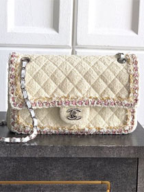 CC original tweed medium flap bag A01112 white&pink