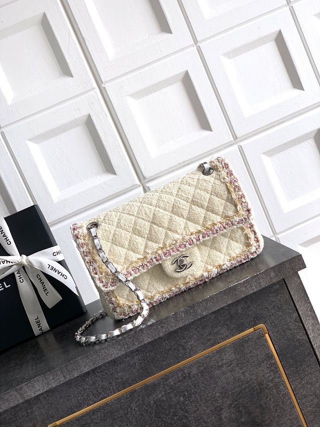 CC original tweed medium flap bag A01112 white&pink