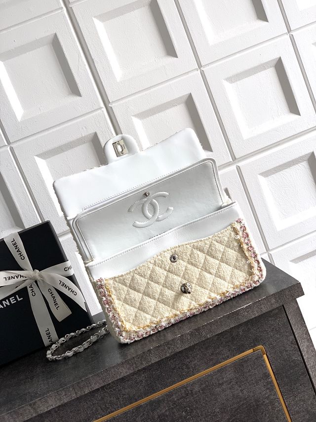 CC original tweed medium flap bag A01112 white&pink