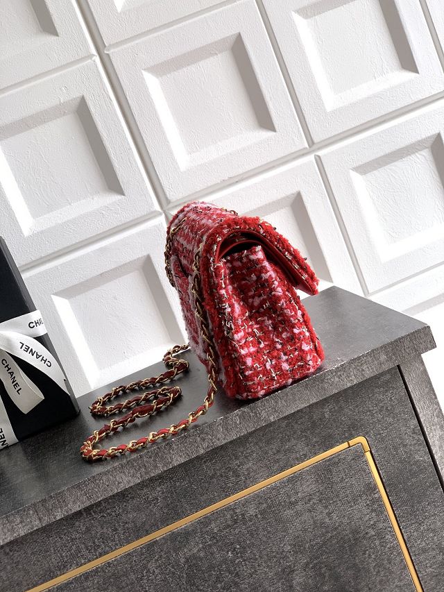 CC original tweed small flap bag A01113 red
