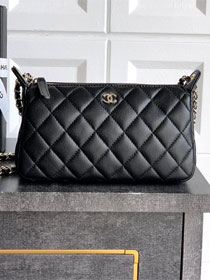 CC original grained calfskin clutch with chain AP4704 black