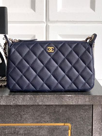 CC original grained calfskin clutch with chain AP4704 dark blue