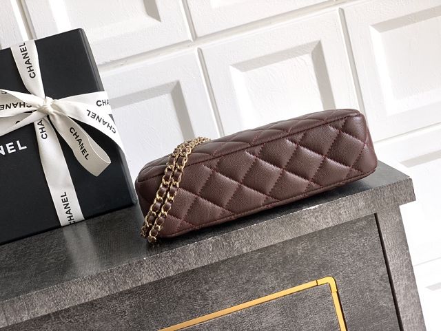 CC original grained calfskin clutch with chain AP4704 dark brown
