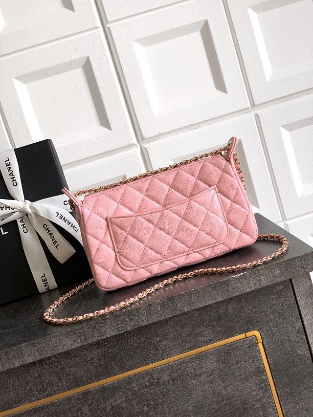 CC original grained calfskin clutch with chain AP4704 pink