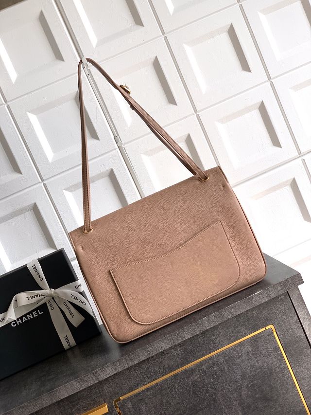 CC original grained calfskin maxi flap bag AS6233 light brown