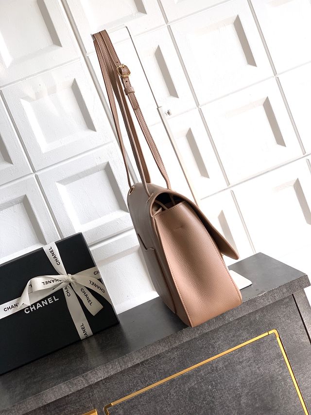 CC original grained calfskin maxi flap bag AS6233 light brown