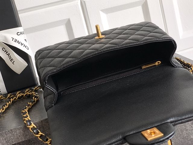 CC original grained calfskin top handle flap bag AS5702 black