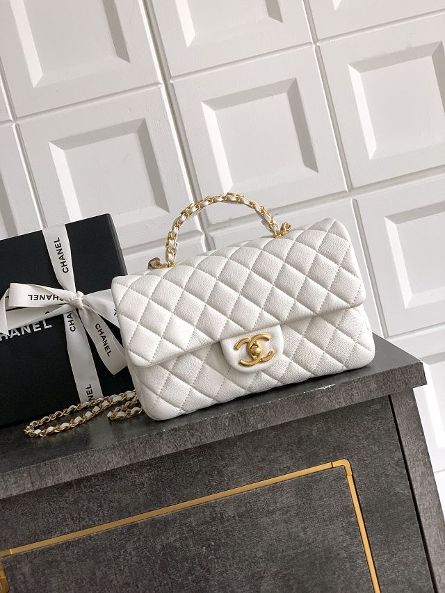 CC original grained calfskin top handle flap bag AS5702 white