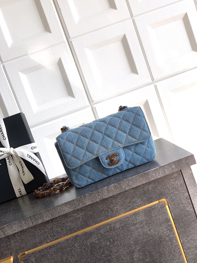 CC original denim mini flap bag A69900 blue