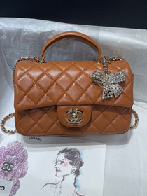 CC original lambskin top handle flap bag AS2431 caramel