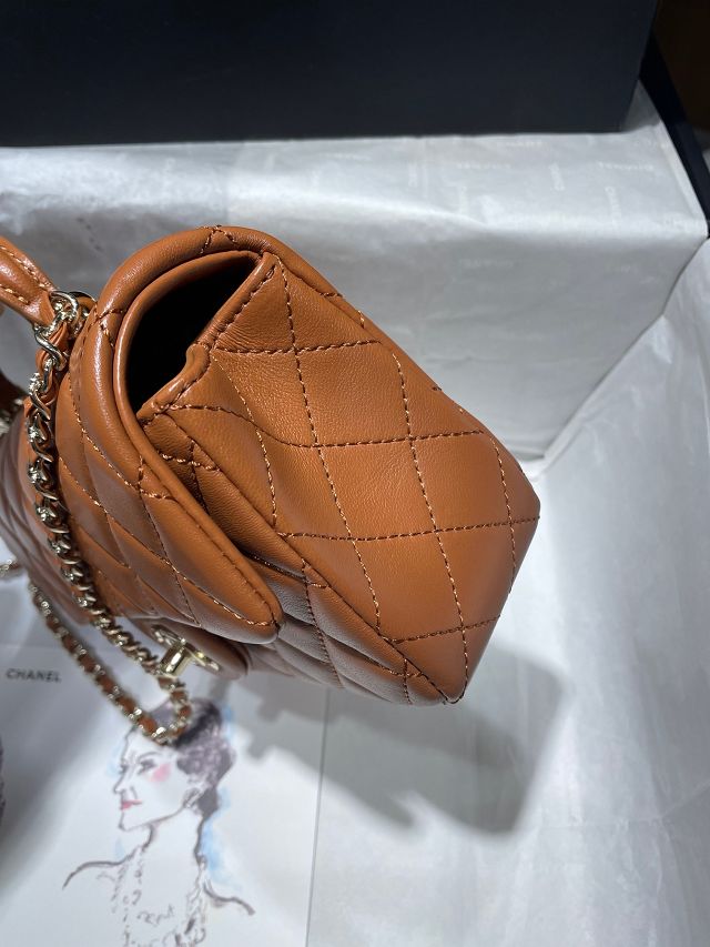 CC original lambskin top handle flap bag AS2431 caramel